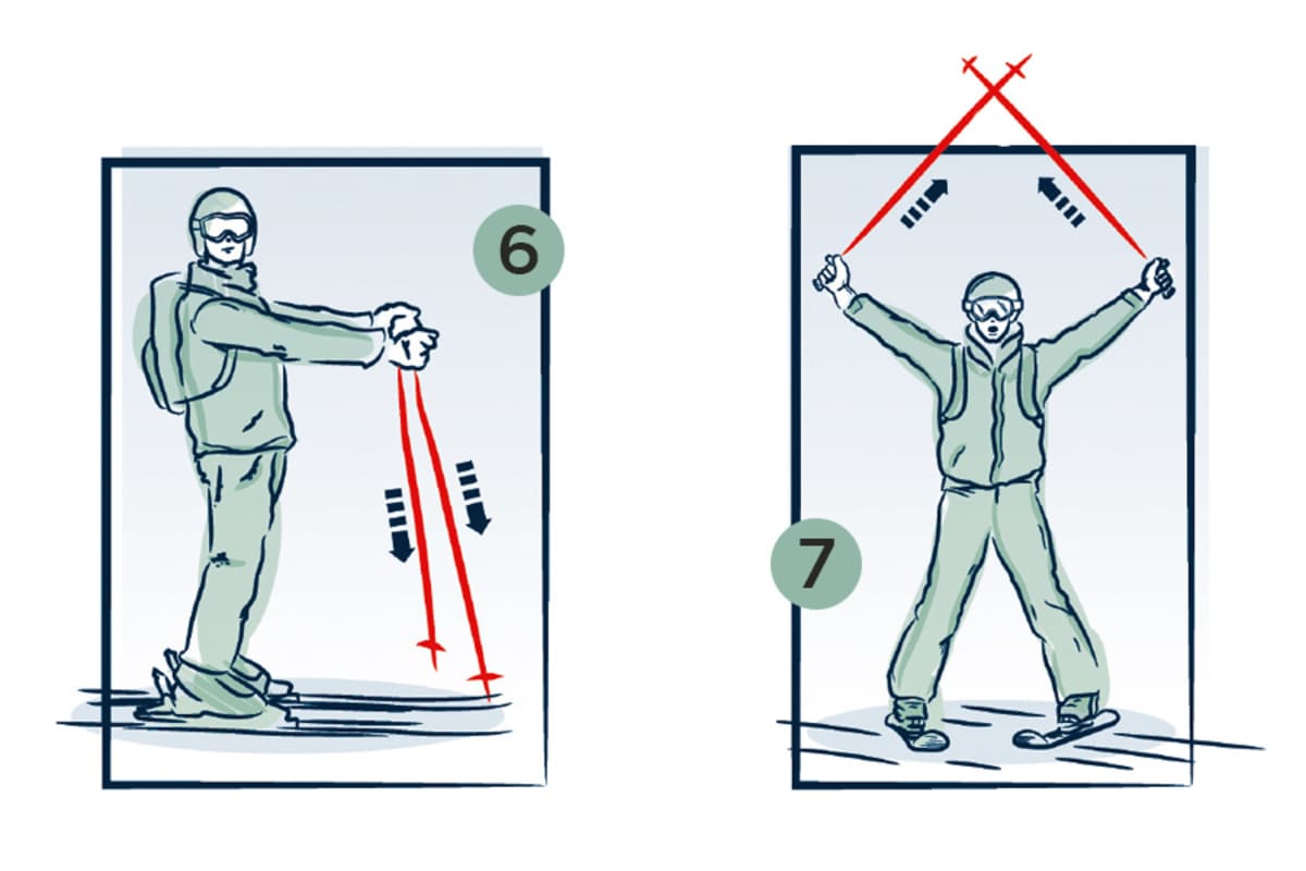 Stockzeichen unter Freeridern (Illustration Bergwelten/Pommes)