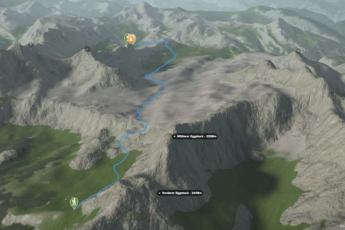 3D-Kartenausschnitt der Wanderung auf die Glattalphütte von Braunwald