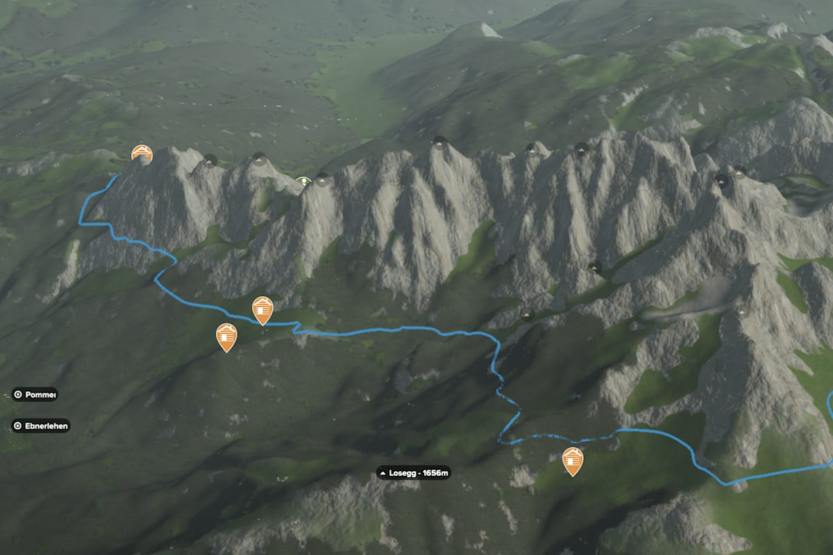 3D-Kartenausschnitt der Wanderung zur Hofpürglhütte vom Gosausee