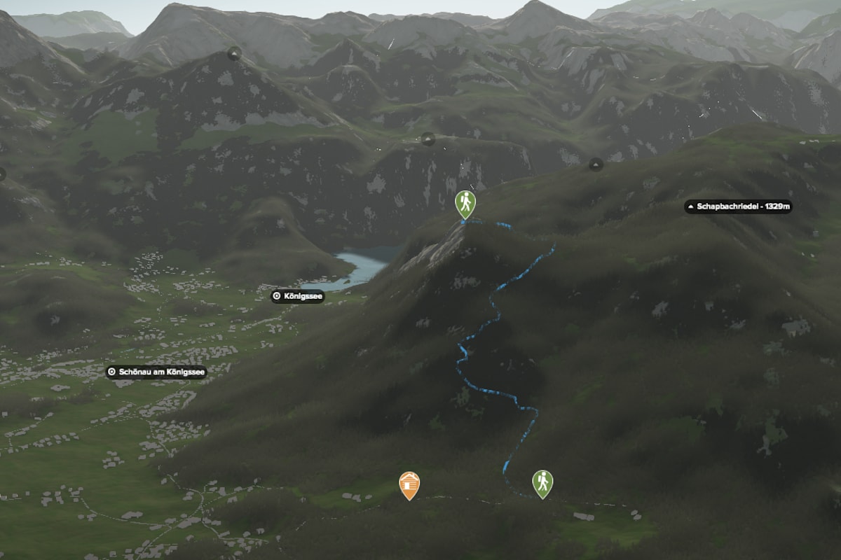 3D-Kartenausschnitt der Feierabendtour auf den Grünstein