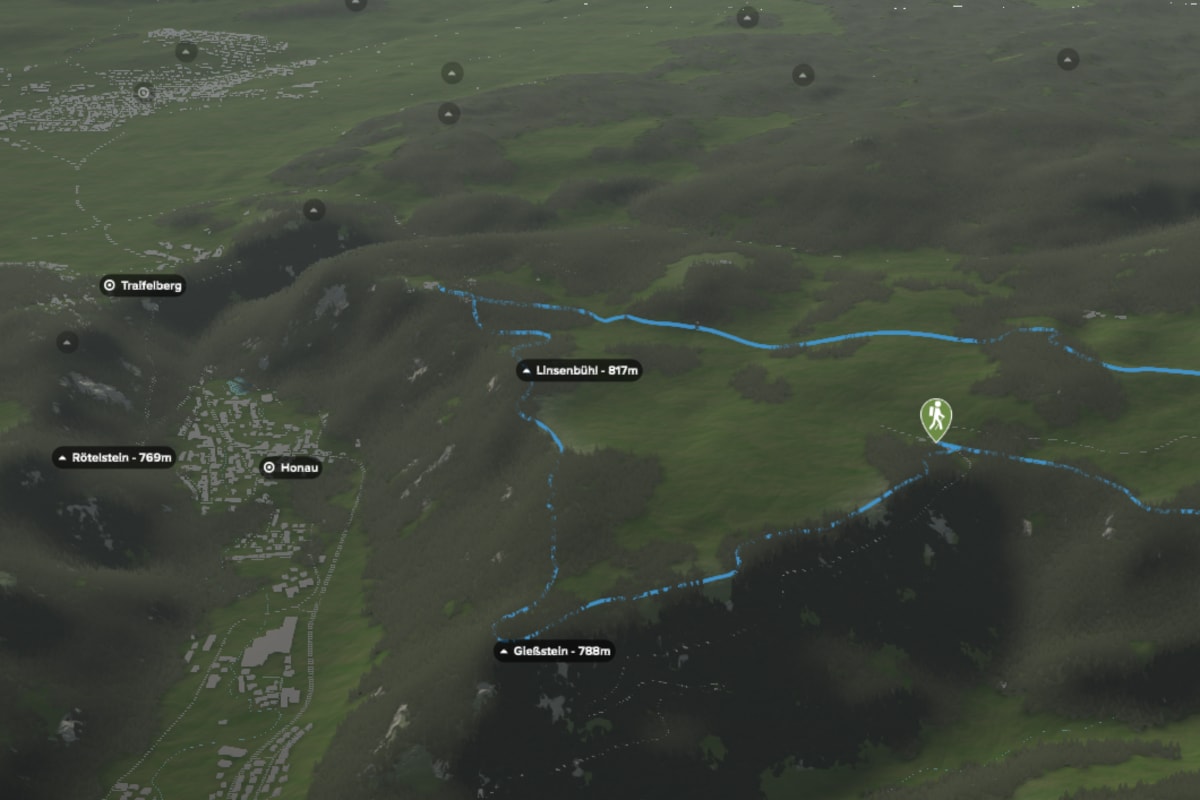3D-Kartenausschnitt der stadtnahen Wanderung Nebelhöhle
