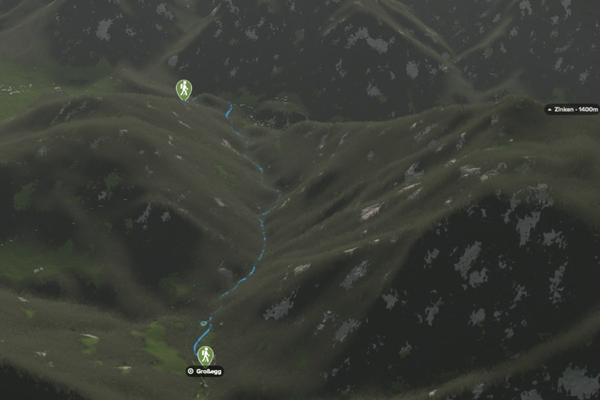 3D-Kartenausschnitt des Holzwegs durch das Mendlingtal