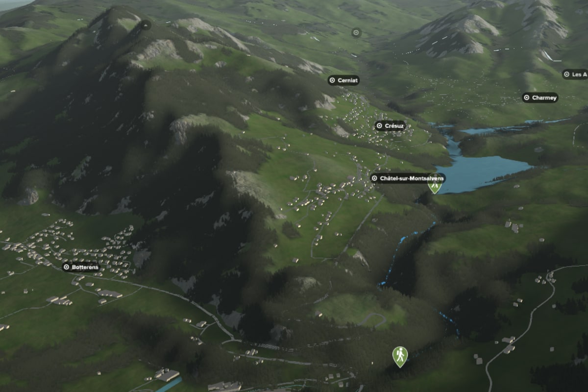 3D-Kartenausschnitt der stadtnahen Wanderung durch die Jaunabachschlucht in Freiburg