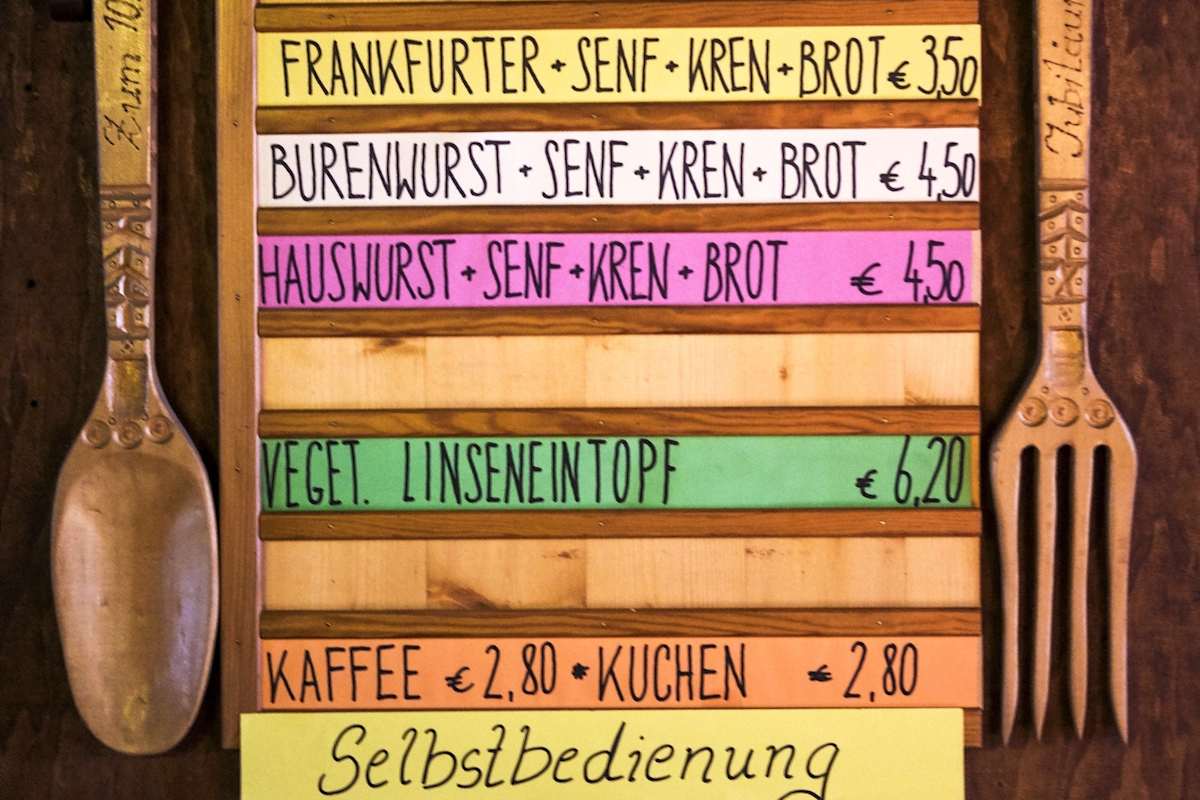 Die Speisekarte der Hütte.