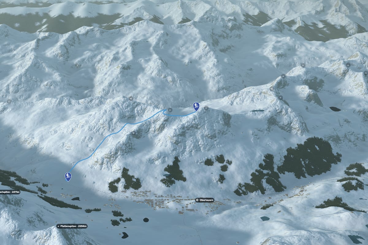 3D-Kartenausschnitt der Freerideabfahrt Kleine Kesselspitze am Obertauern