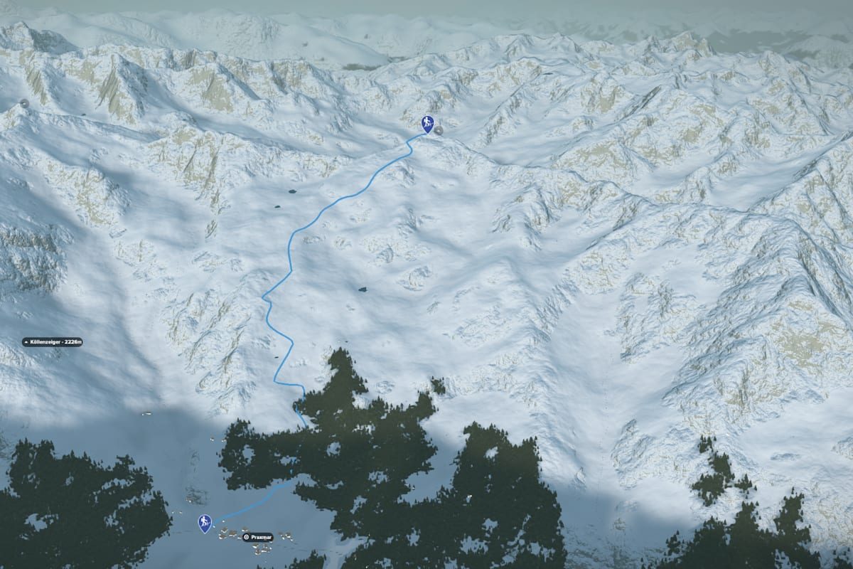 3D-Kartenausschnitt der Skitour auf die Lampsenpsitze (2.875 m)