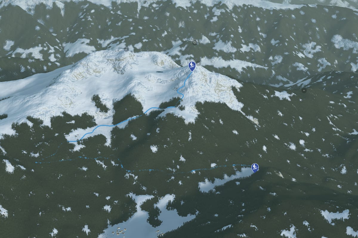 3D-Kartenausschnitt der Skitour auf den Kleinen Laugen in Südtirol