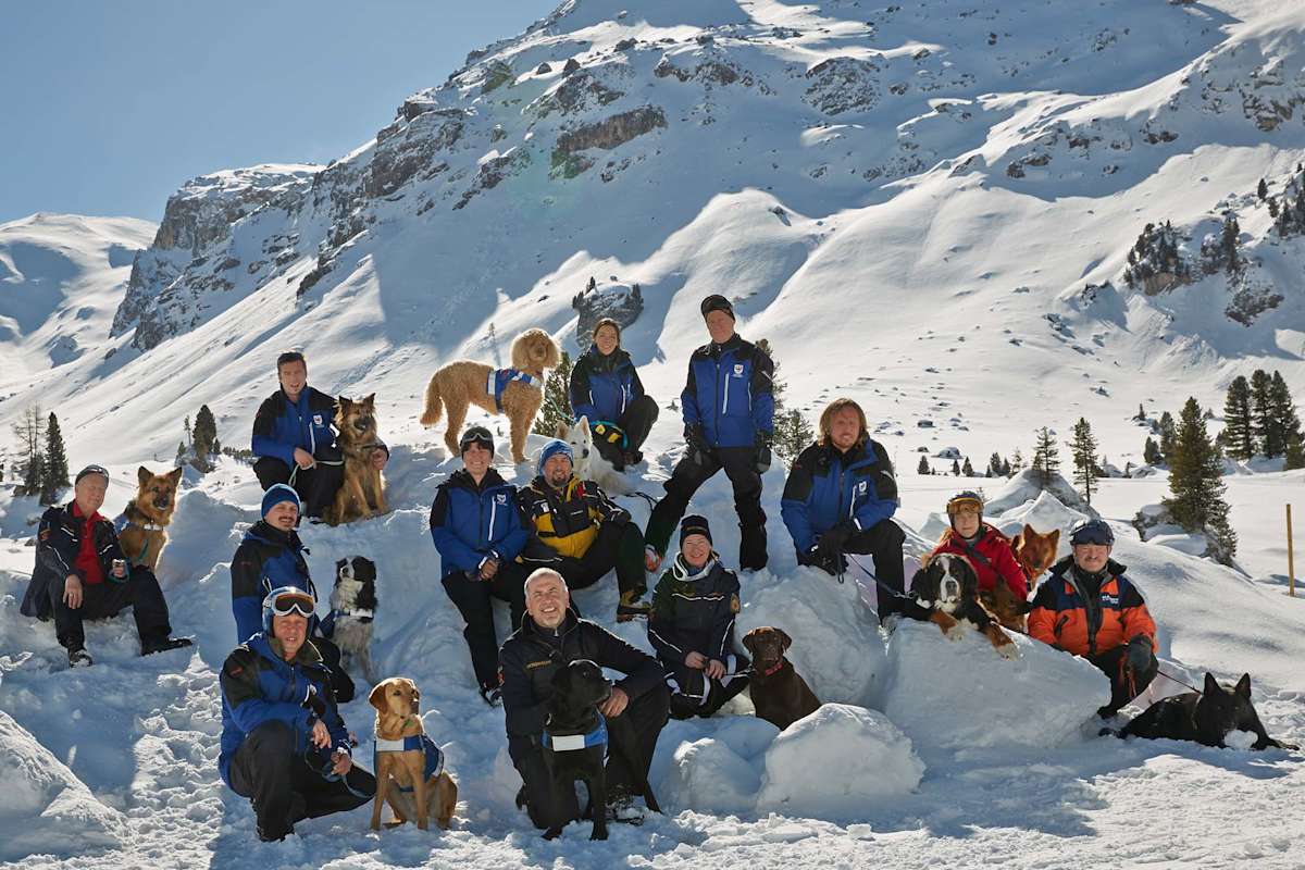 Ein Gruppenfoto mit allen Teilnehmern und Hunden
