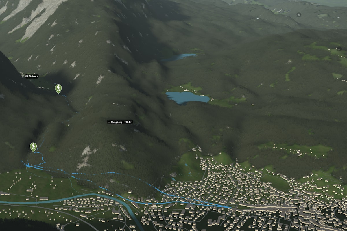 3D-Kartenausschnitt der Wanderung durch die Leutschklamm