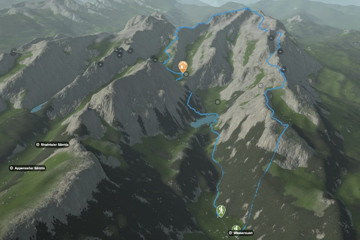 3D-Kartenausschnitt der stadtnahen Wanderung „Lisengrat“