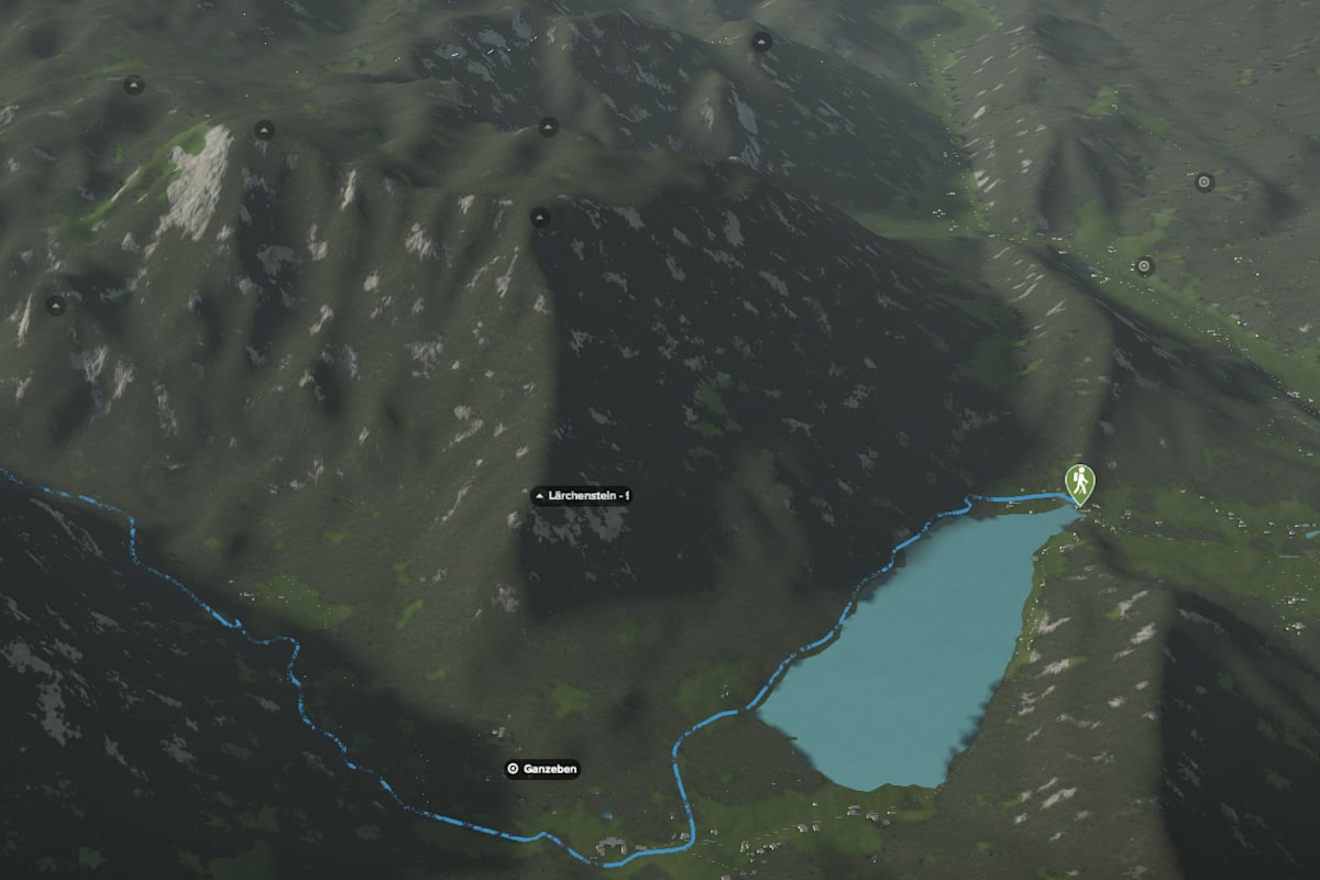 3D-Kartenausschnitt der Wasserwanderung vom Lunzer See zum Obersee