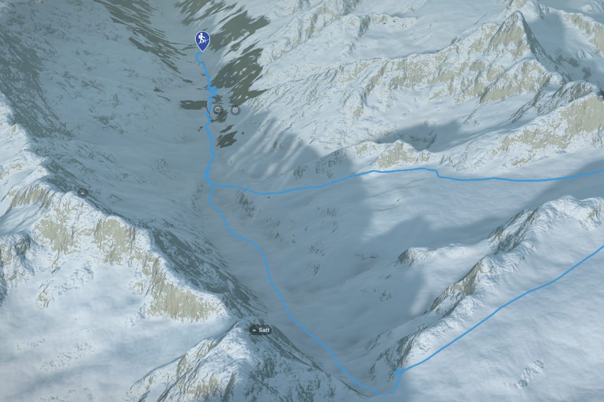 3D-Kartenausschnitt der Skihochtour auf das Mittaghorn