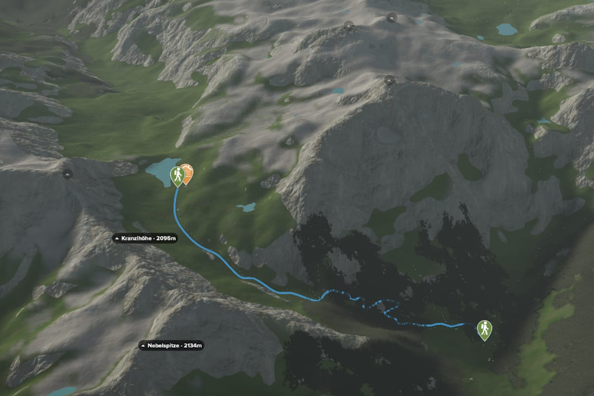 3D-Kartenausschnitt der Seewanderung zur Oberhütte in den Schladminger Tauern