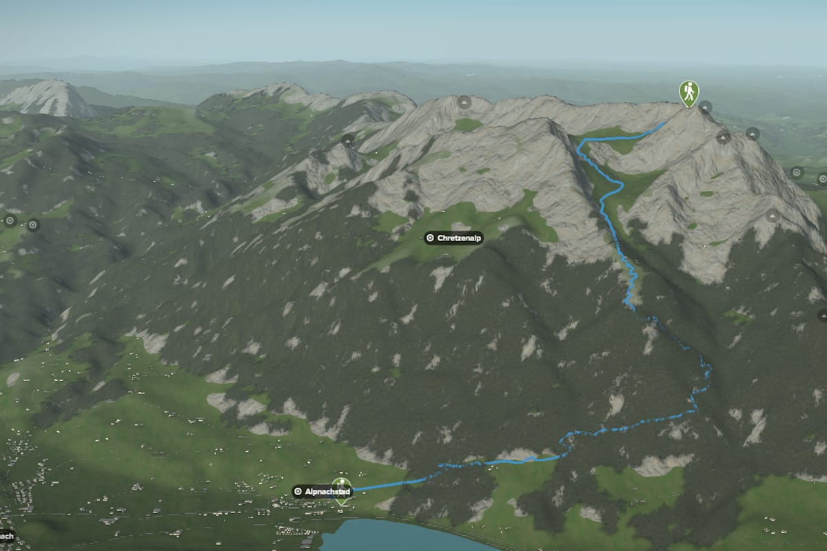 3D-Kartenausschnitt der Wandertour von Alpnachstad auf den Pilatus Kulm