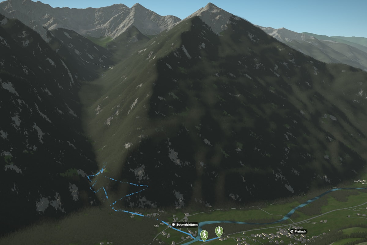 3D-Kartenausschnitt der stadtnahen Tour durch die Raggaschlucht in Kärnten