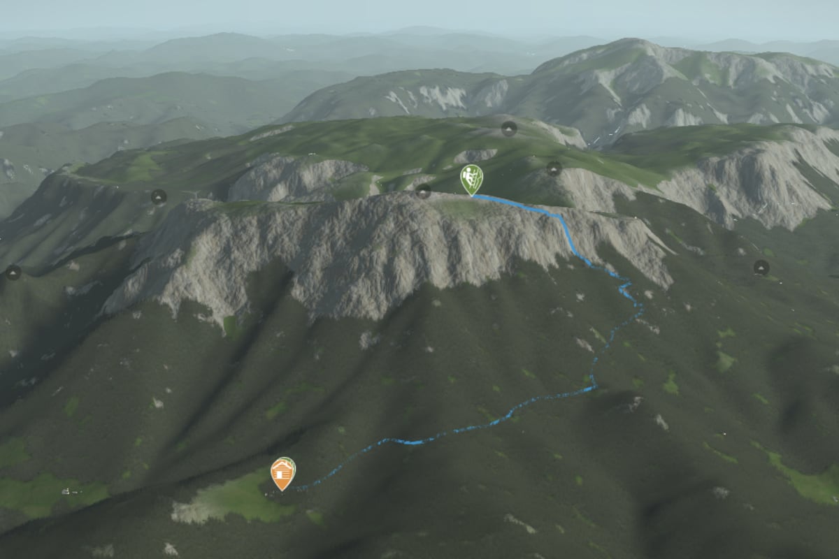 3D-Kartenausschnitt des Reißtalersteigs auf die Rax