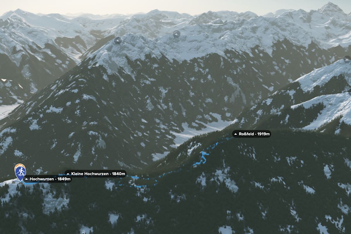 3D-Kartenausschnitt des Schneeschuhwanderung auf das Rossfeld in den Schladminger Tauern