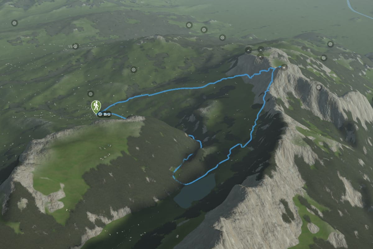 3D-Kartenausschnitt der Wasserwanderung auf den Hohen Kasten
