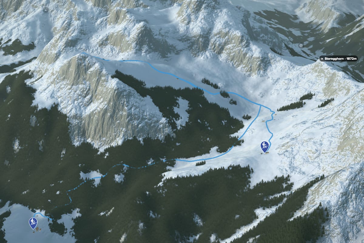 3D-Kartenausschnitt der Skitour auf den Salistock in den Urner Alpen