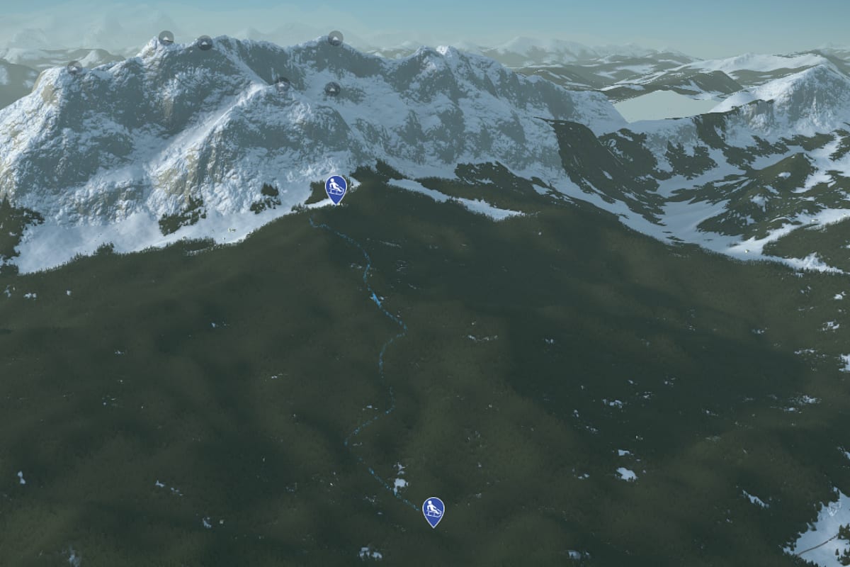 3D-Kartenausschnitt der Schlittenfahrt vom Fräkmüntegg