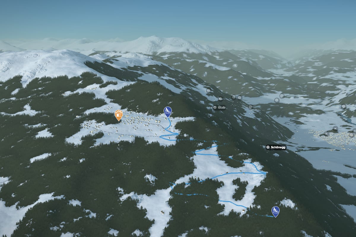 3D-Kartenausschnitt der Schlitteltour am Brambrüesch nahe Chur in Graubünden