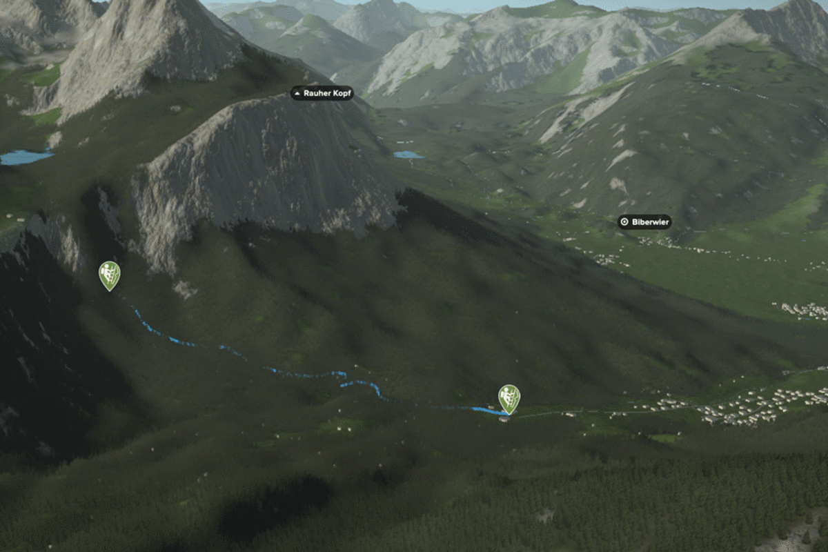 3D-Kartenausschnitt des Seebener Klettersteig bei Ehrwald in Tirol