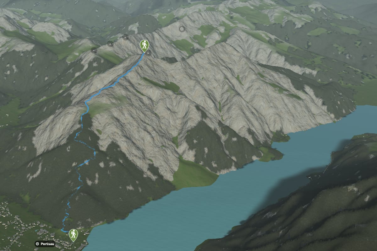 3D-Kartenausschnitt der Wanderung auf die Seebergspitze 