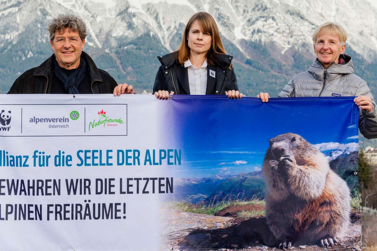 Allianz für die Seele der Alpen: Leopold Füreder (Naturfreunde), Hanna Simons (WWF Österreich) und Ingrid Hayek (Österreichischer Alpenverein)