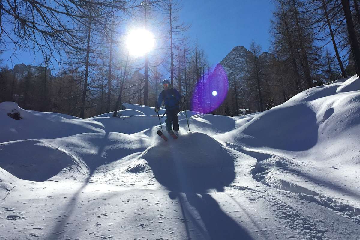 Bei perfekten Bedingungen von der Dolomitenhütte auf die Karlsbader Hütte