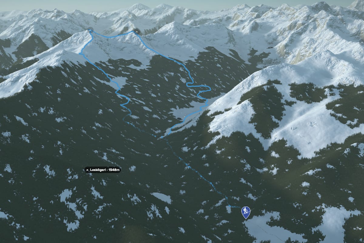 3D-Kartenausschnitt der Skitour auf das Spateck in den Schladminger Alpen