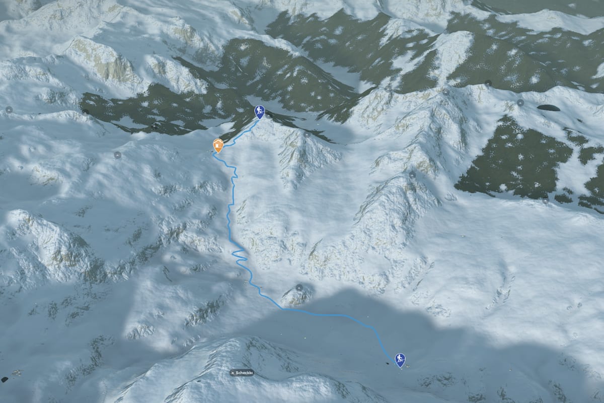 3D-Kartenausschnitt der Skitour auf den Spirzinger (2.066 m) in den Radstädter Tauern
