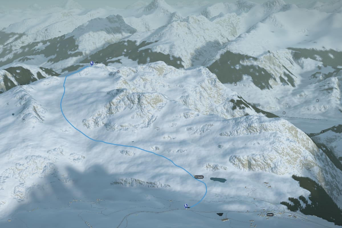 3D-Kartenausschnitt der Skitour auf das Spitzhorli (2.736 m)