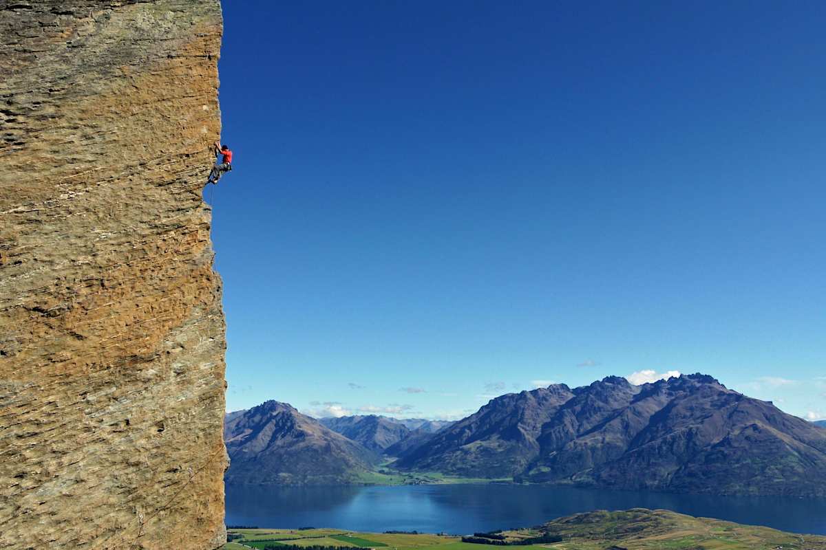 Sportklettern mit Aussicht: Der Autor in den Remarkables, Neuseeland