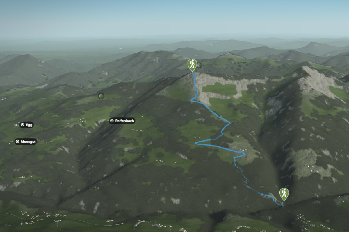 3D-Kartenausschnitt der Feierabendtour auf den Schlenken