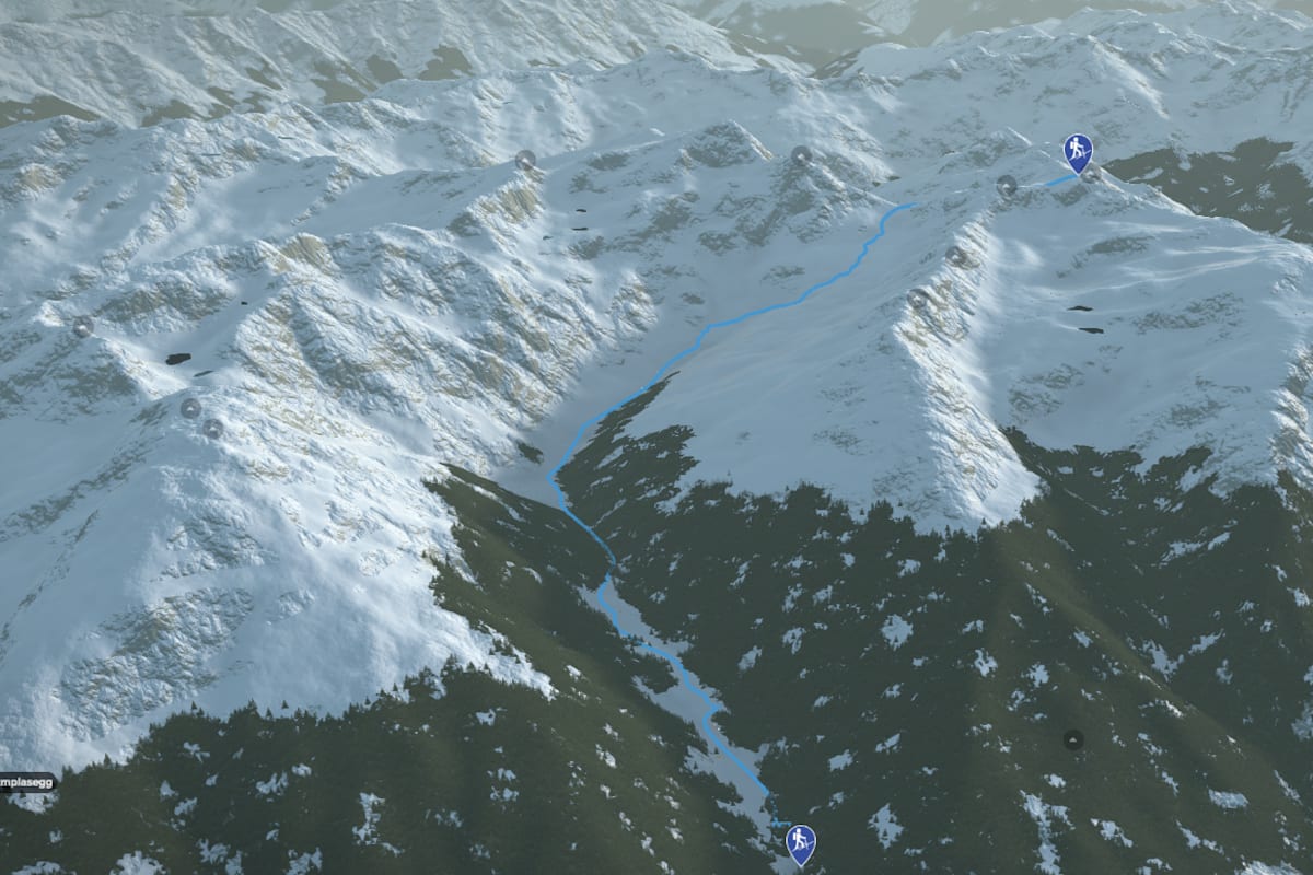 3D-Kartenausschnitt der stadtnahen Skitour auf das Hohe Haus (2.784 m)