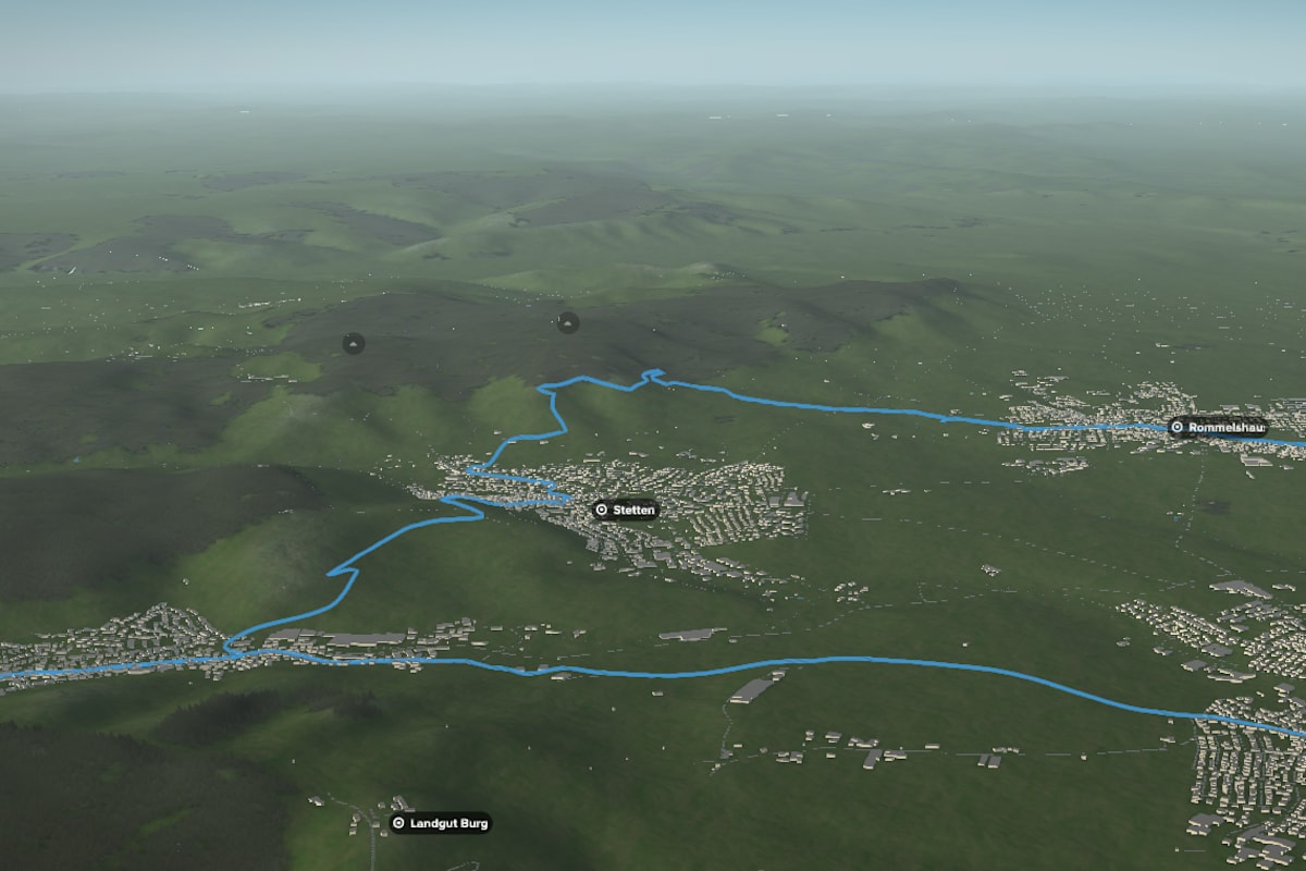 3D-Kartenausschnitt der stadtnahen Weinwanderung bei Endersbach