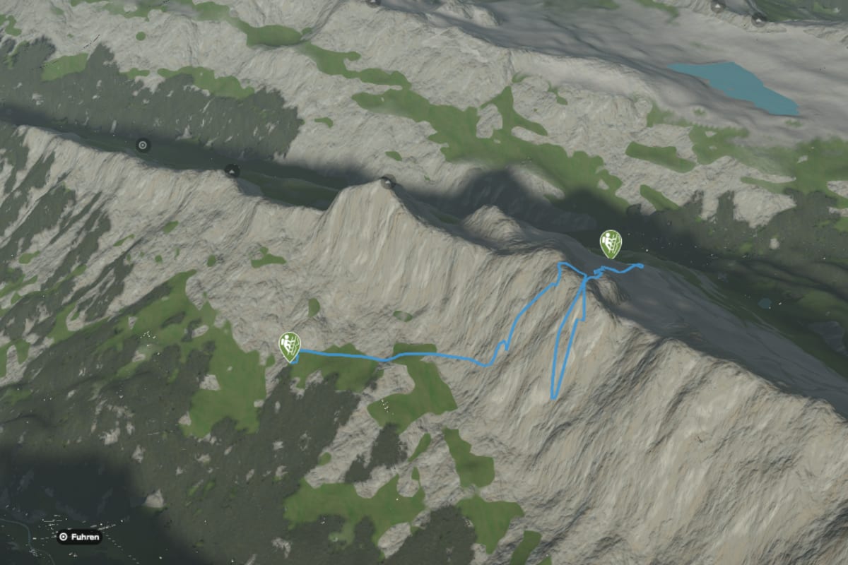 3D-Kartenausschnitt der Klettersteig-Tour auf den Tälli-Stock im Berner Oberland