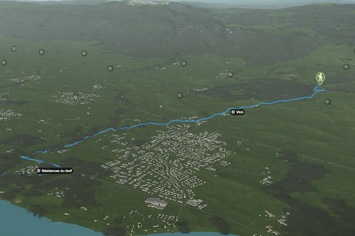 3D-Kartenausschnitt der stadtnahen Wanderung „Sentier des Toblerones“