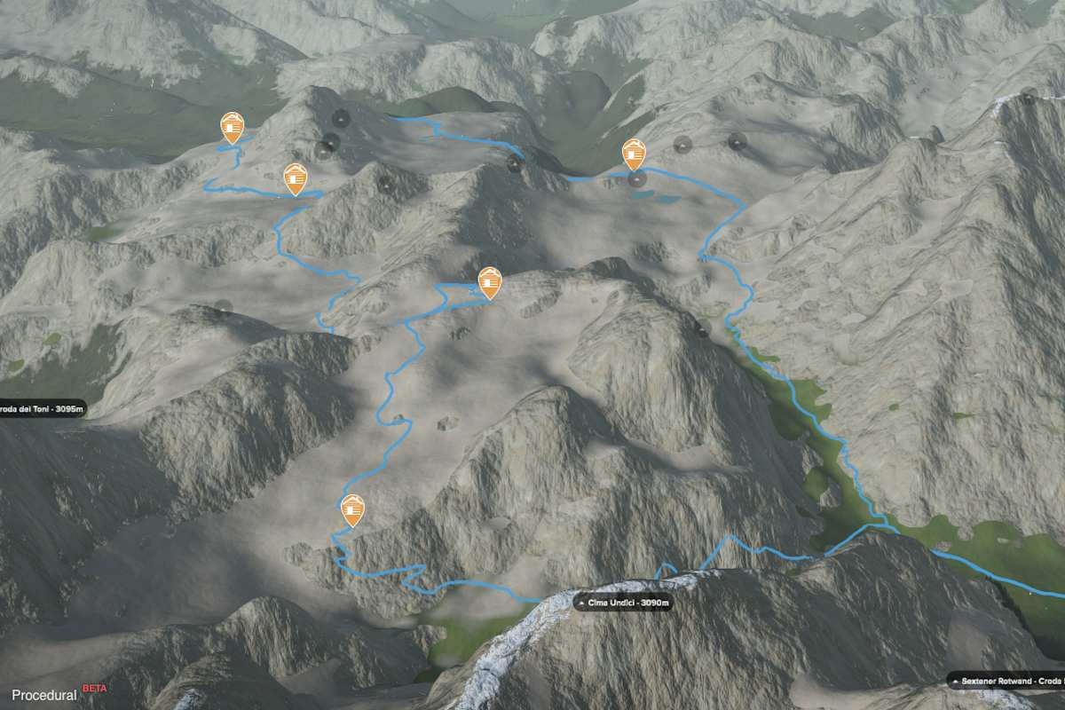 Kartenausschnitt: Die Drei Zinnen-Umrundung in den Dolomiten im Gesamtüberblick
