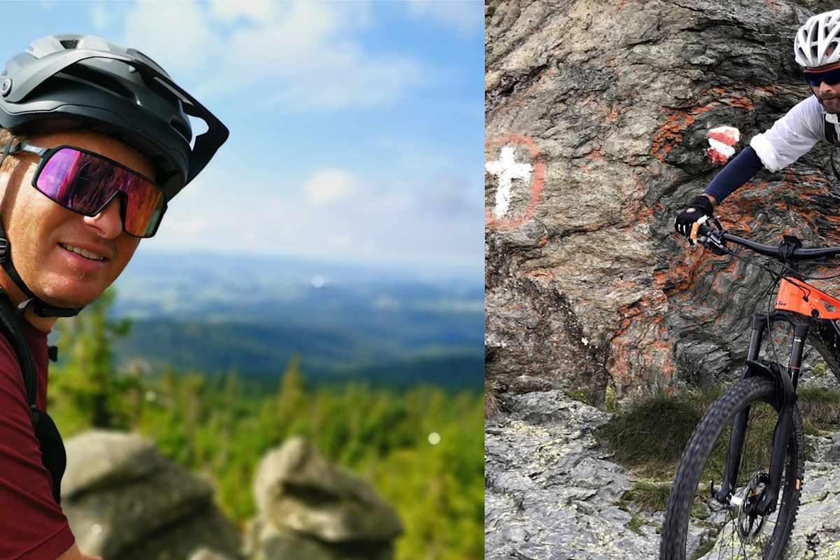 Mountainbike-Guides Georg Fröhlich und Bernhard Huber auf Trails im Mühlviertel, Oberösterreich.