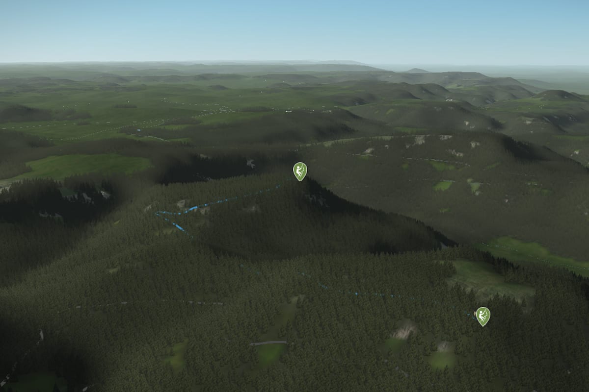 3D-Kartenausschnitt der Wander- und Klettertour auf den Wackerstein