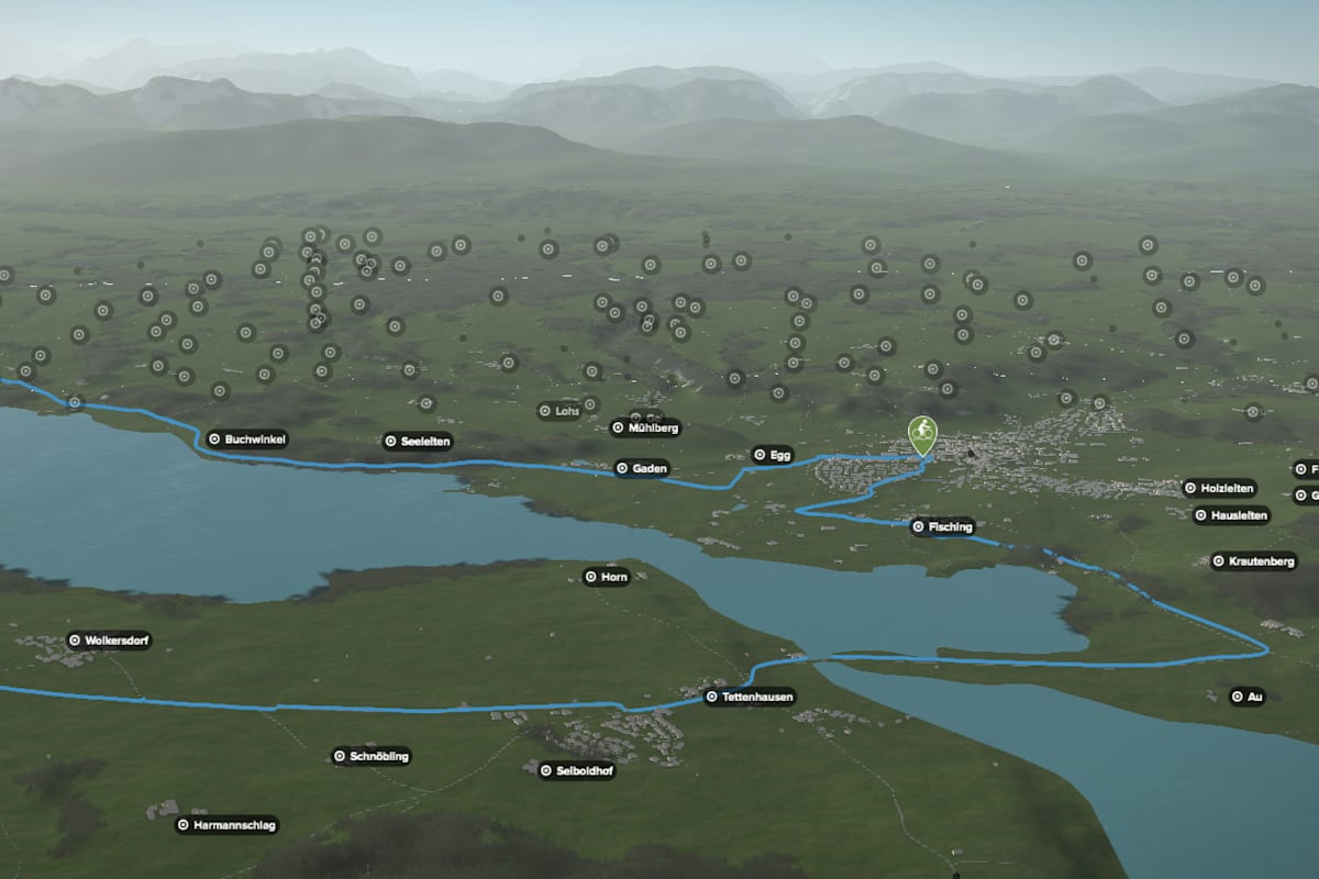 3D-Kartenausschnitt der Mountainbike-Tour rund um den Waginger See