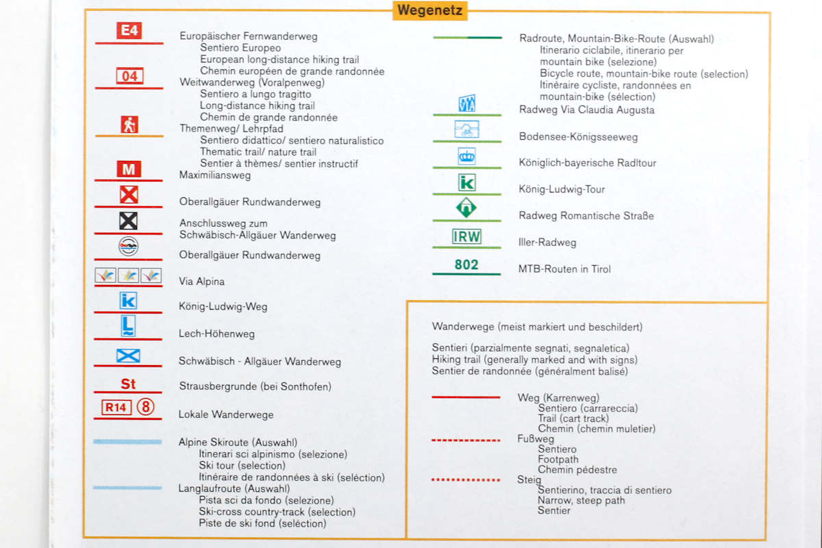 Kompass-Wanderkarte: Legende