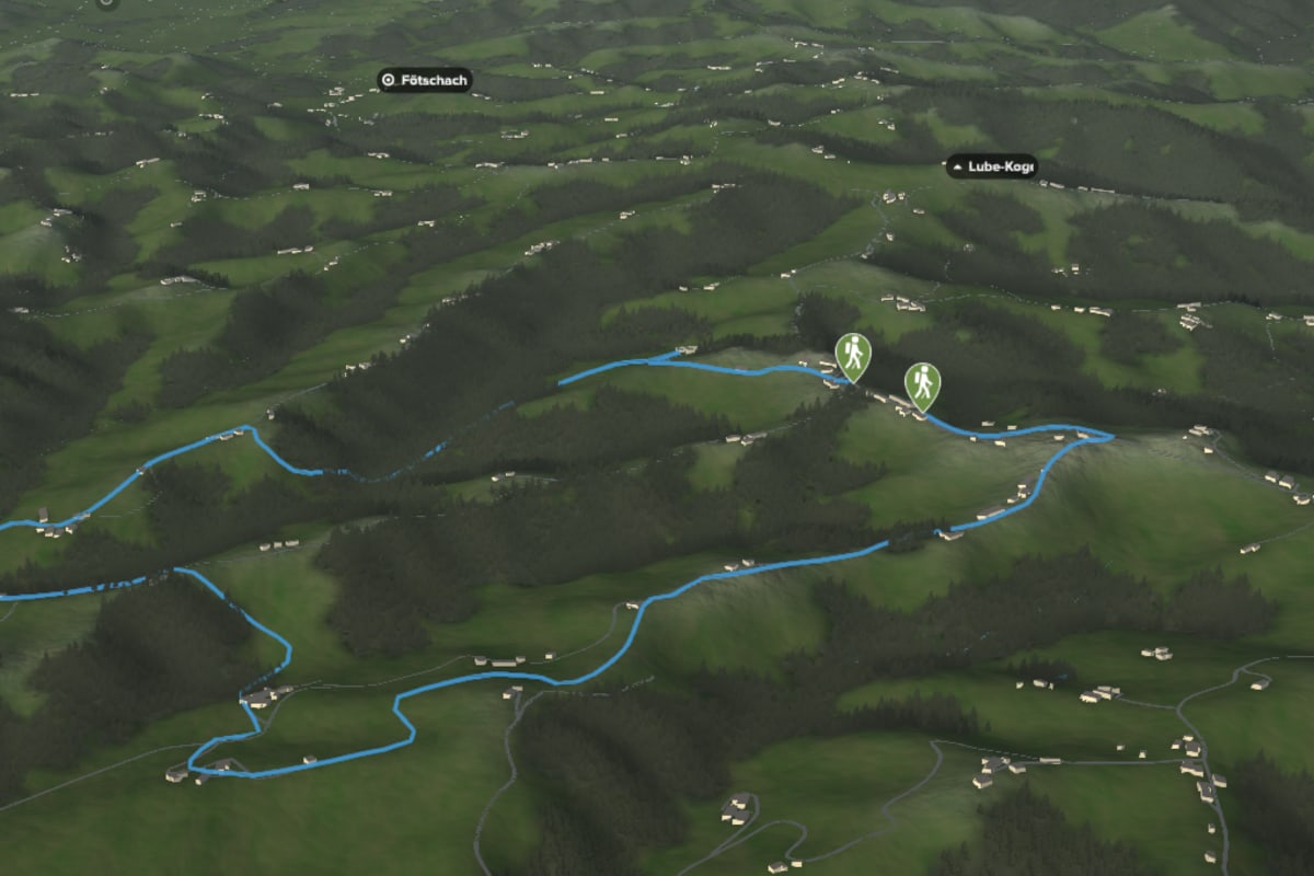 3D-Kartenausschnitt der Weinwanderung bei Glanz an der Südsteirischen Weinstraße