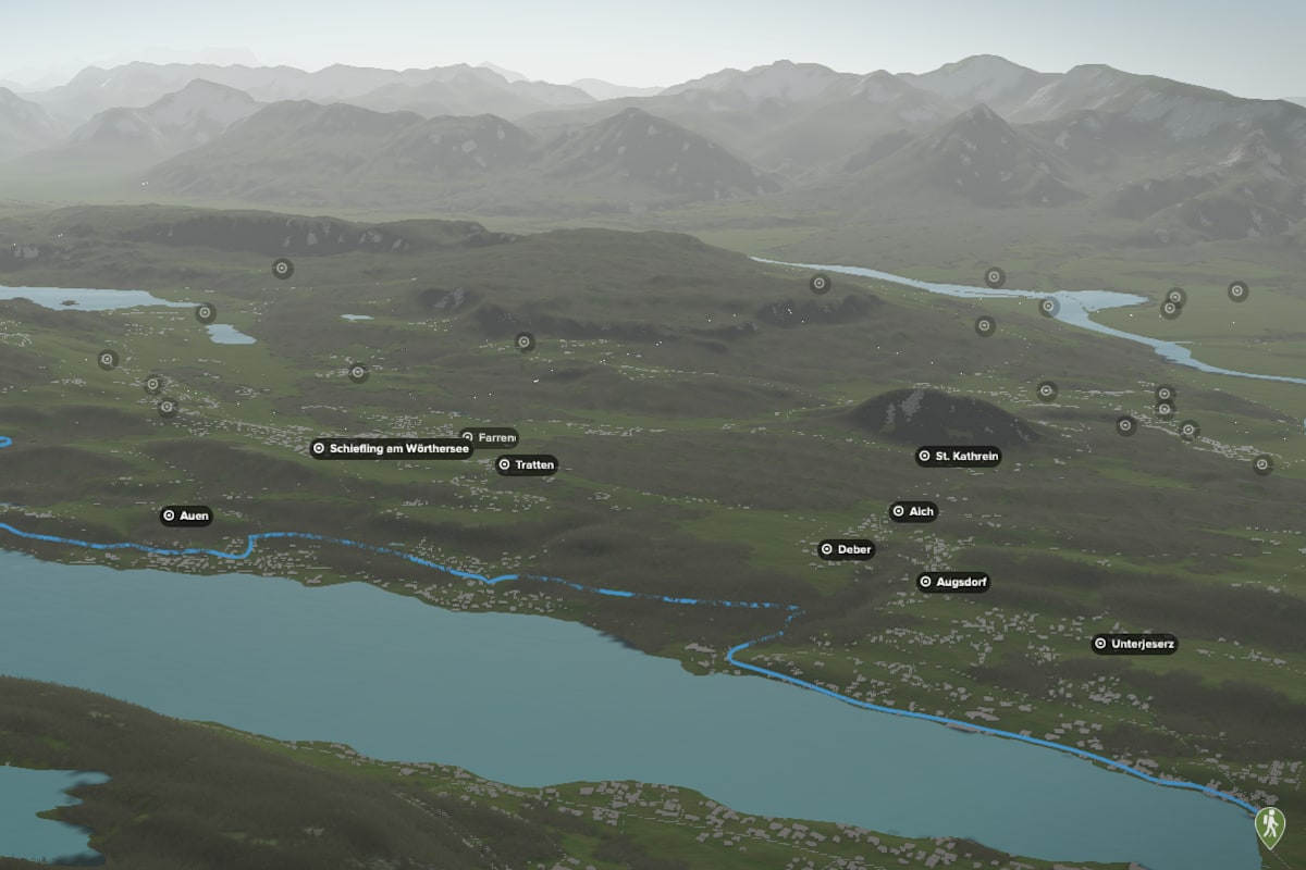 3D-Kartenausschnitt des Rundwanderung am Wörthersee von Velden nach Reifnitz