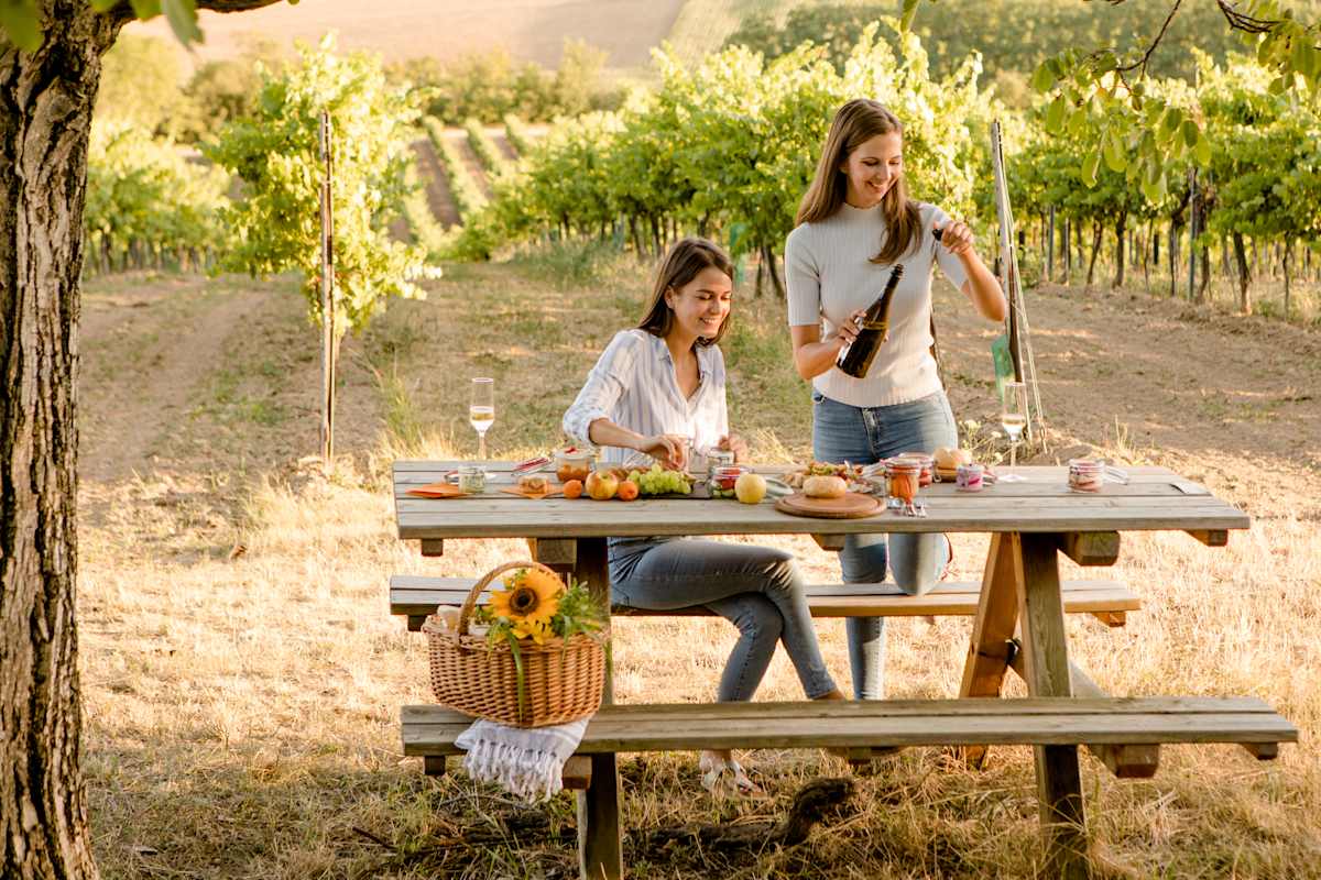 Genussvoller Zwischenstopp: In den Weinbergen locken Heurigen, Restaurants und Picknickplätze mit regionalen Köstlichkeiten und romantischem Flair.