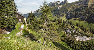 Die Hundsteinhütte (1.554 m) in den Appenzeller Alpen