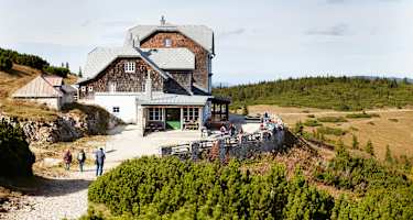 Zum Ottohaus geht man von der Bergstation der Rax-Seilbahn gerade einmal eine halbe Stunde – und das auf breiten, weitgehend ebenen Wegen.