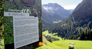 Tafel am Beginn der Wanderung Haspelwald in Mittelberg