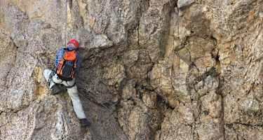 Schwierige Wandverschneidung beim Blötzerjoch.